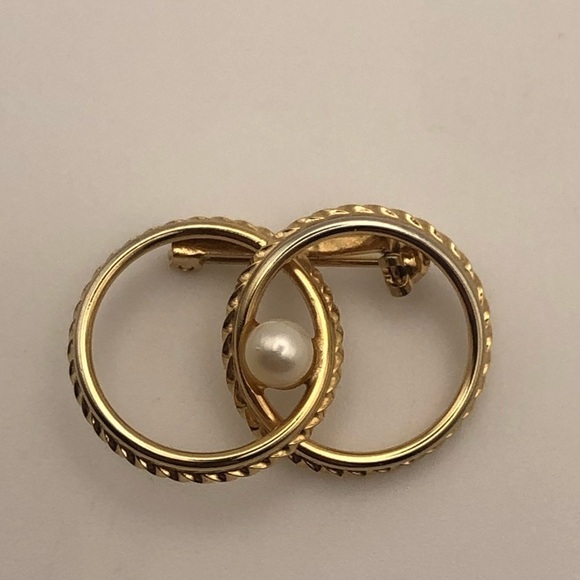 VTG Ekelund Real Pearl 14k Gold Fill Filled Petit Circles Brooch 1” x .6” - Picture 2 of 8